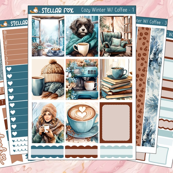 Cozy Winter Coffee Planner Sticker Vertical Weekly Kit Happy Erin Condren Planner Decor Stickers 2024 Sheet Sets A5