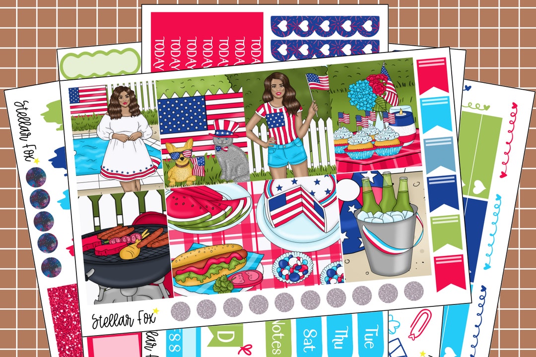 OLD FORMAT Vertical Weekly Planner Sticker Kit Patriot Party July 4th ...