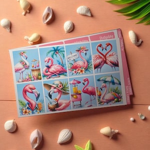Flamingo Weekly Planner Sticker Kit , Vertical Erin Condren, Classic Happy Planner