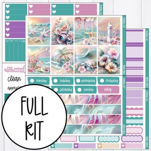 Summer Beach Weekly Planner Sticker Kit , Vertical Sticker Kit , Planner Stickers