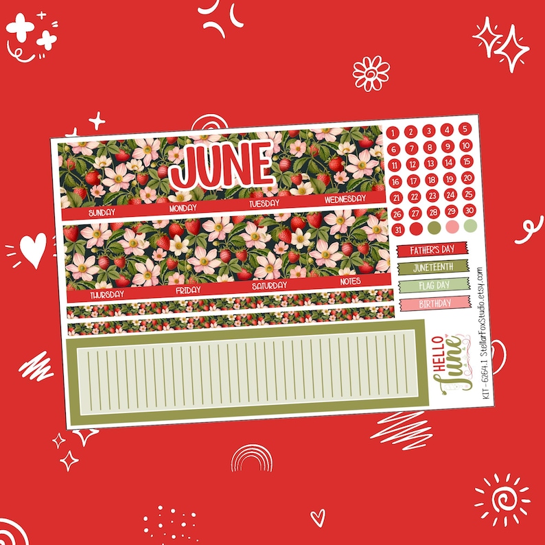 June Summer Monthly Planner Sticker Kit Erin Condren Classic Happy ...
