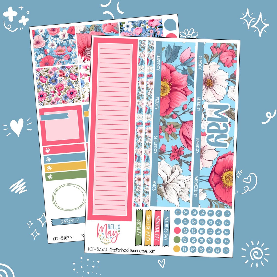 May Floral Monthly Planner Sticker Kit Erin Condren Classic Happy ...