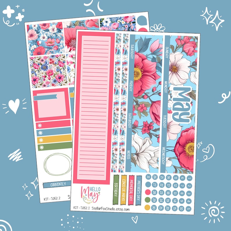May Floral Monthly Planner Sticker Kit Erin Condren Classic Happy ...