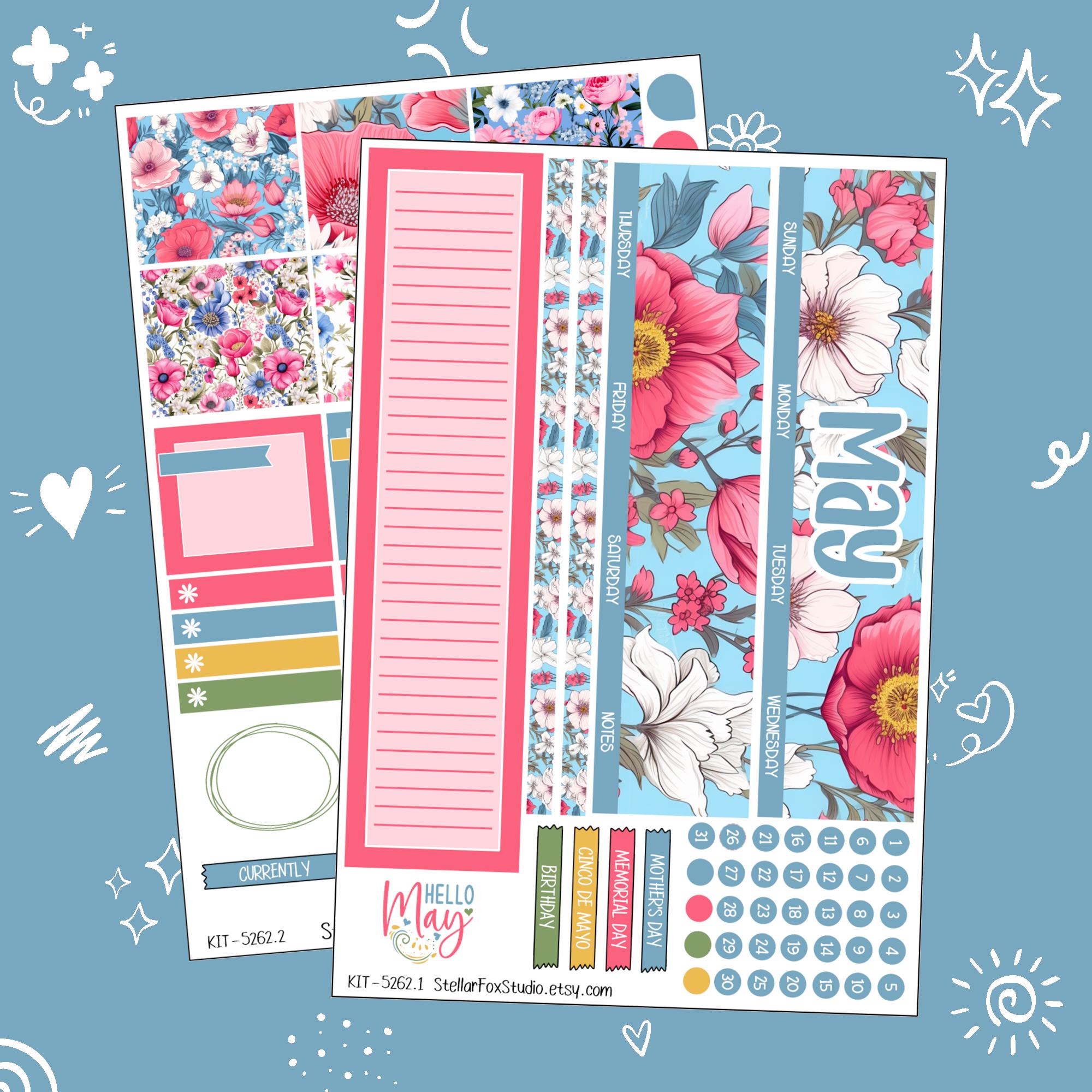 May Floral Monthly Planner Sticker Kit Erin Condren Classic Happy ...