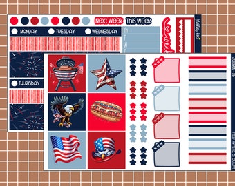 Hobonichi Cousin Stickers Weekly Planner Sticker Kit - Red White & Boom July 4th - Summer