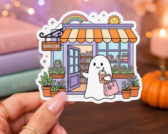 Ghost Bookshop Sticker Vinyl Sticker Decal | Cute Fall Halloween Bookish Book Lover Laptop Reading Journal Planner Kindle Gift