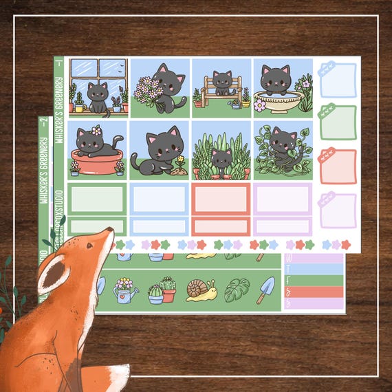 Kitty Plant Lover Hobonichi Cousin Sticker Kit ,  Weekly Planner Kit