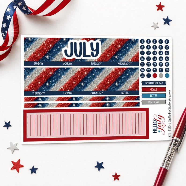 July Monthly Planner Sticker Kit Erin Condren Classic Happy Planner - Etsy