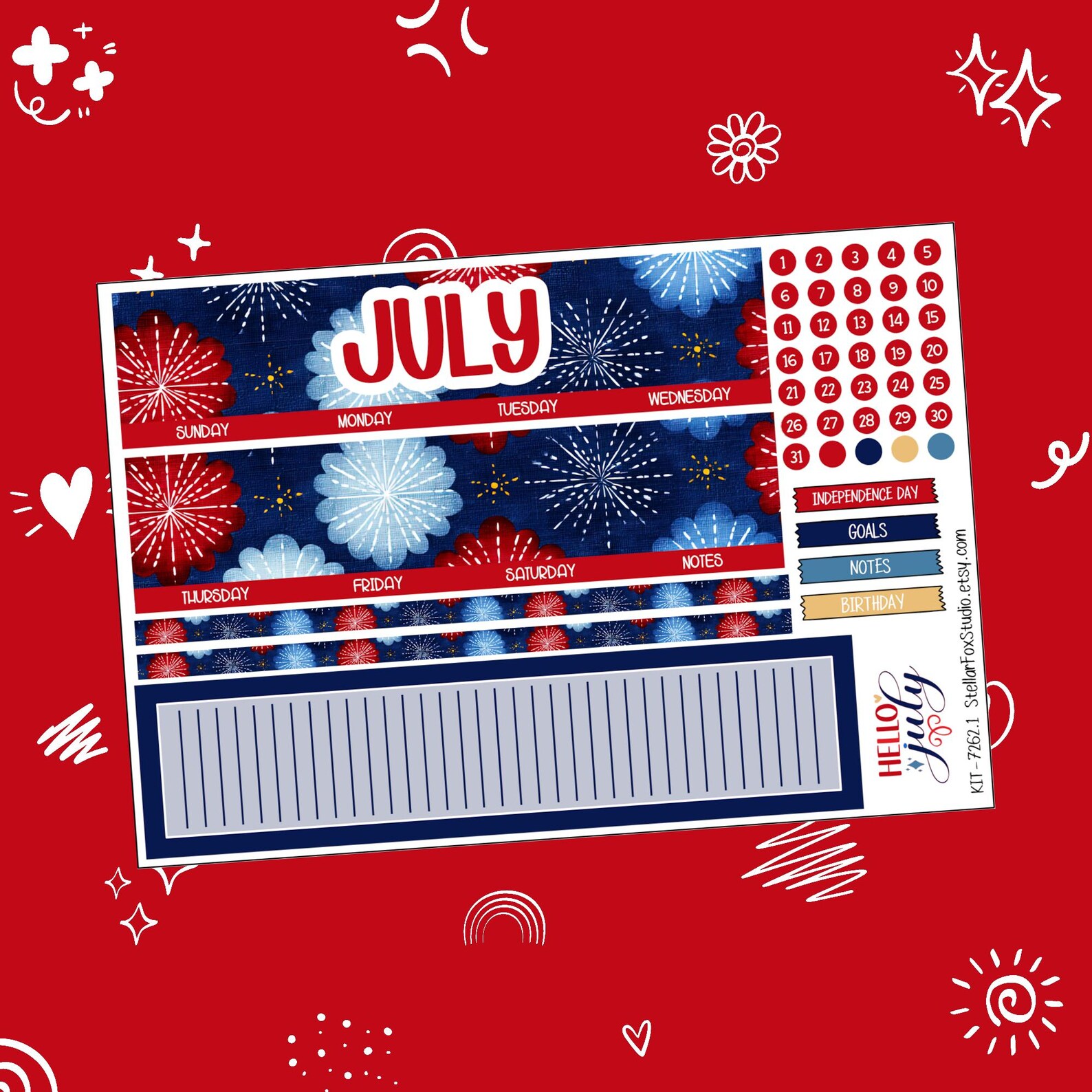 July Monthly Planner Sticker Kit Erin Condren Classic Happy Planner - Etsy