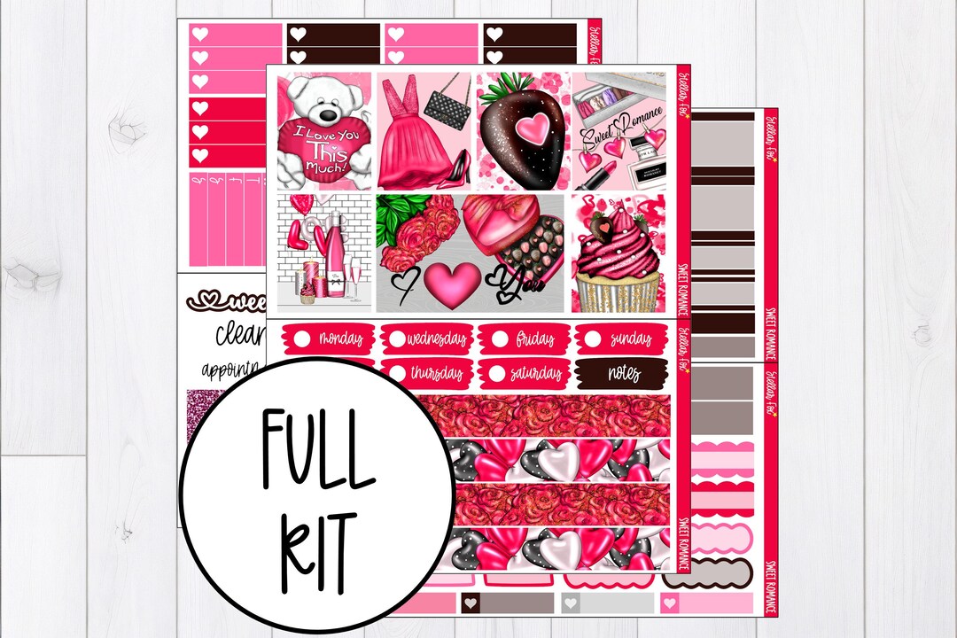 Valentine's Day Weekly Planner Sticker Kit Vertical Classic Happy ...