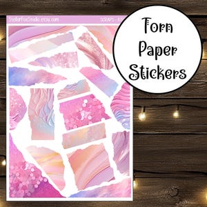 Pink Ripped Paper Torn Strips Decorative Stickers
