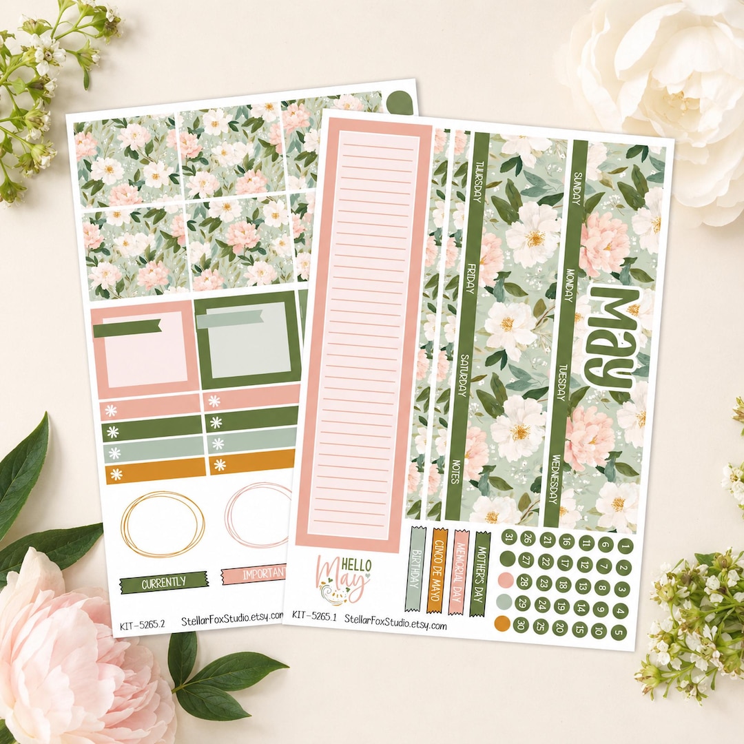 May Floral Monthly Planner Sticker Kit Erin Condren Classic Happy ...