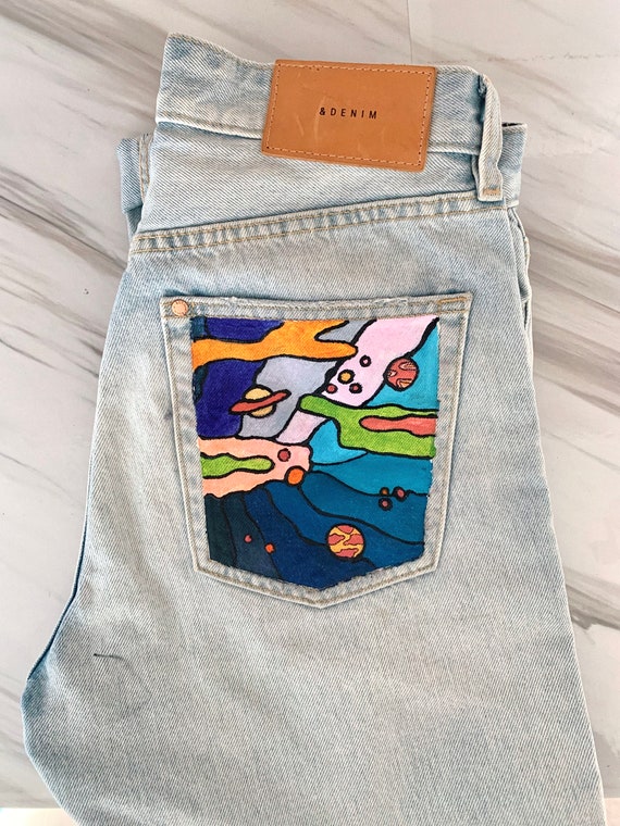 CUSTOM Hand Painted Jeans - Etsy Norway