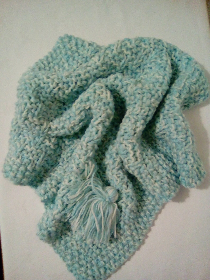 Chunky knit baby blanket suitable for buggy or car seat.