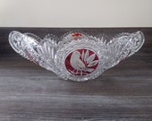 Vintage Hofbauer Echt Bleikristall German Cut Glass Lead Crystal Dish 1950s Very Collectable Piece Clear Cranberry Red Bird Byrde Pattern