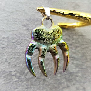 Damascus BEAR Paw, Pendant, DLC COLOR, Paw Viking, Necklace, Amulet, Jawerly