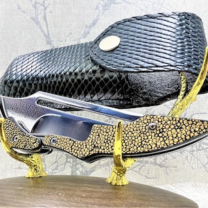 GOLD STINGRAY Haut, D2, mechanisches Klappmesser, Outdoor-Camping, Rettungstaschenmesser, Handwerkzeug, Klinge taktisch, Jagd, Jäger, Bräutigam