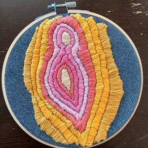 Abstract vulva embroidery decor