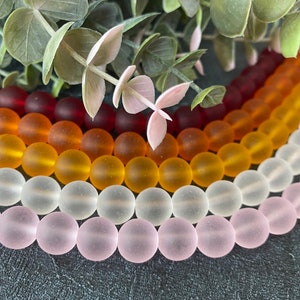 Cultured sea glass round beads, Frosted glass beads, size 10mm, quantity 21 beads