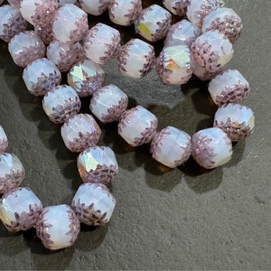 AB coated Lilac color cathedral beads, czech glass beads, crown dark purple finish, size 8mm, quantity 15 beads