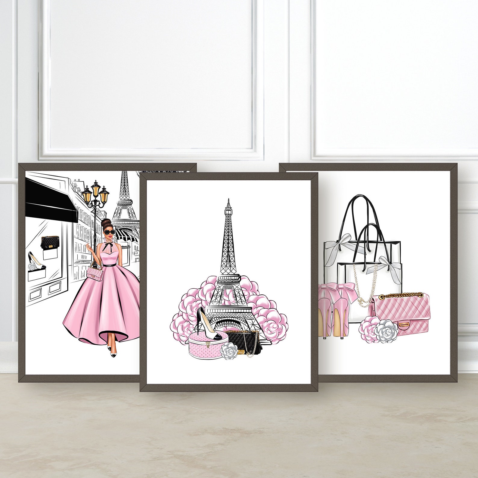 Pink Paris Wall Art Pink Paris Print Pink Paris Decor Poster Fashion