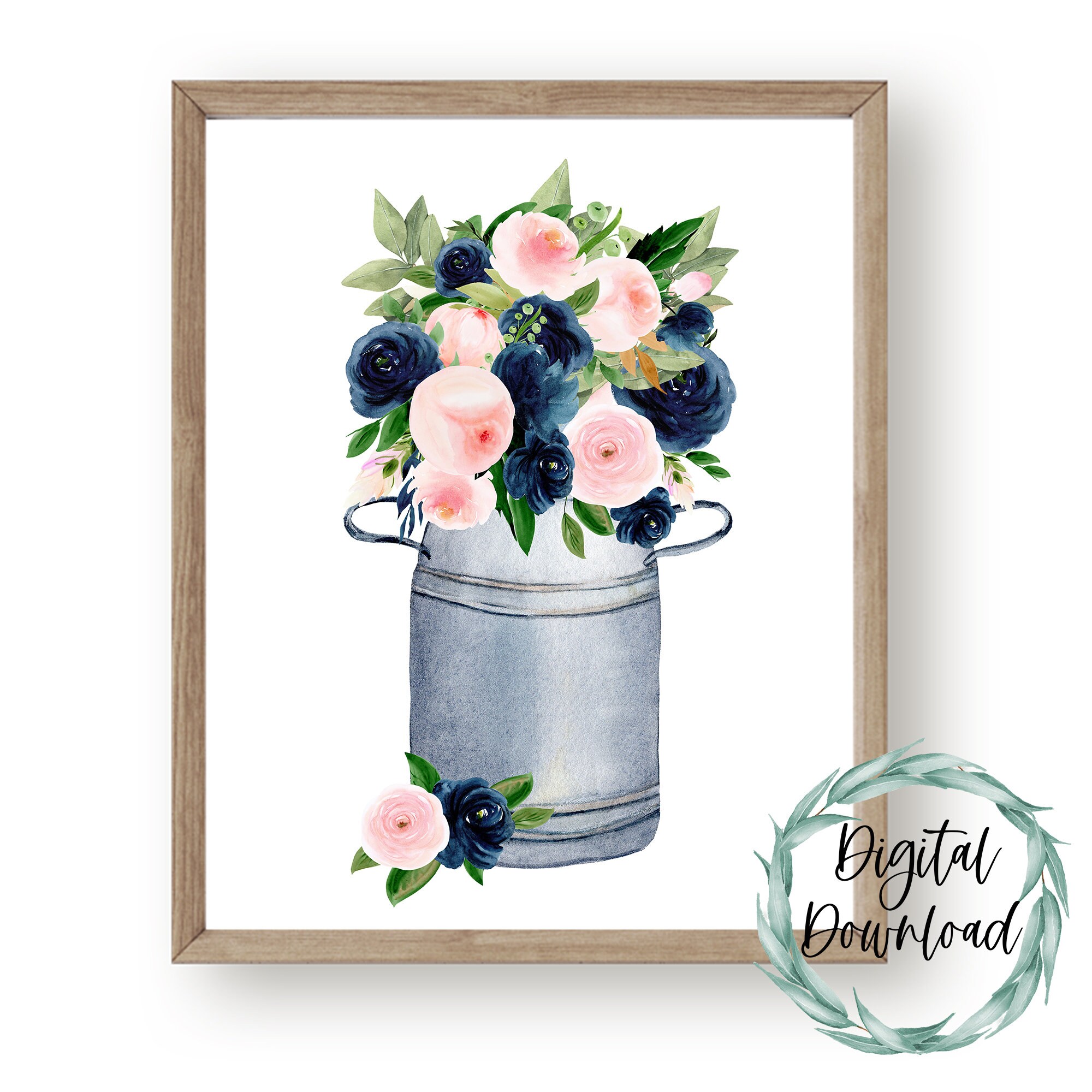 Navy Flower Art Navy Flower Wall Art Navy and Pink Wall Etsy