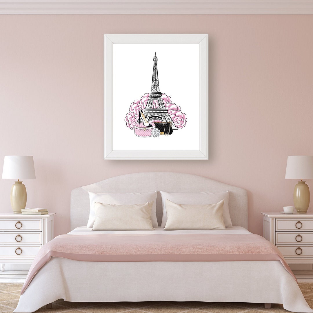 Pink Paris Wall Art Pink Paris Print Pink Paris Decor Poster Fashion