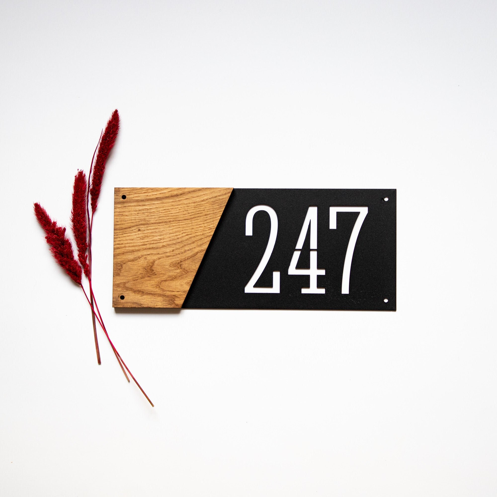 Metal House Number With Oak Wood Part House Number Plaque Etsy