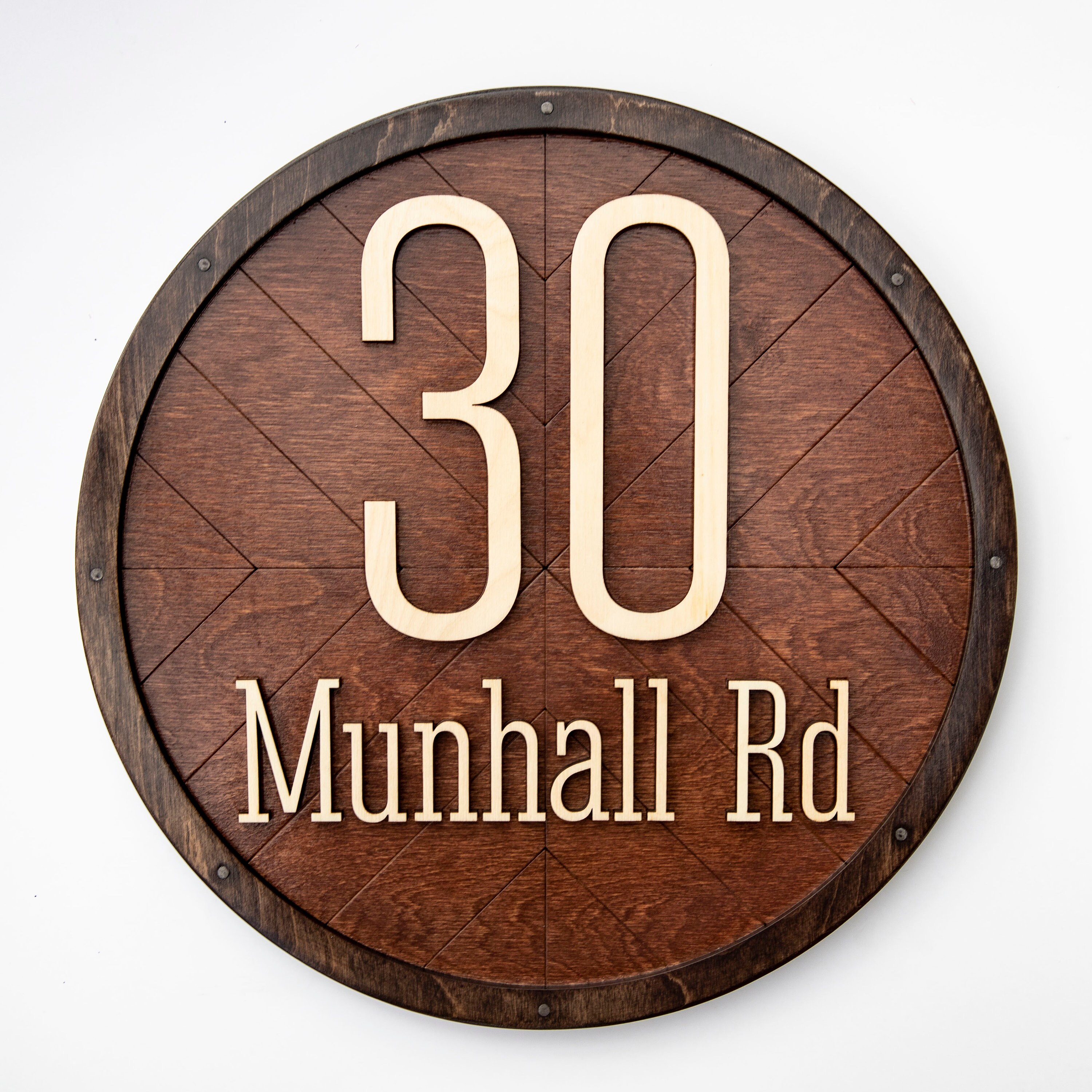 Round Wooden House Number Plaque Address Sign Modern House Etsy