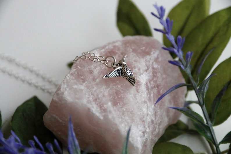 Hummingbird Charm Silver Choker Necklace