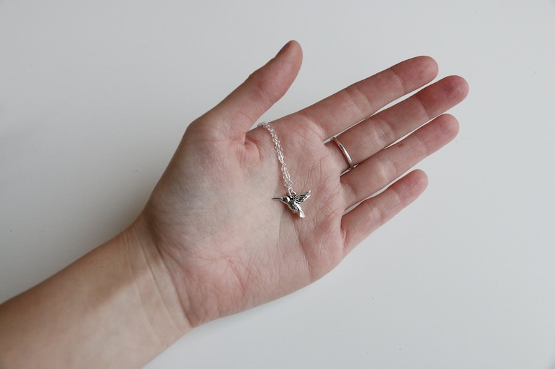 Hummingbird Charm Silver Choker Necklace
