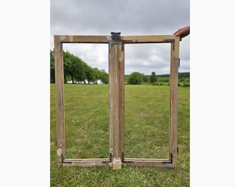 Double rustic wooden window frame, Old rustic wood window frame, recycled wood window frame, 100 year old window frame, wedding photo frame