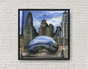 Chicago Skyline Framed Canvas Print |  Chicago Streetscape Art Print