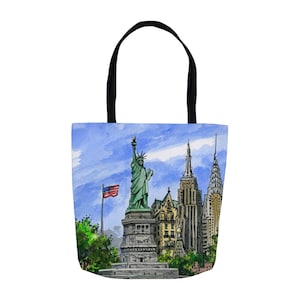 New York Art Canvas Tote Bag |New York City Skyline | Statue Of Liberty