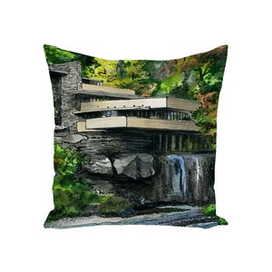 Fallingwater Green Throw Pillow | Frank Lloyd Wright Farmhouse Decor Pillow Covers