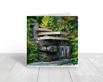 落水荘、フランク・ロイド・ライト邸、クレム・ダヴィンチ水彩画