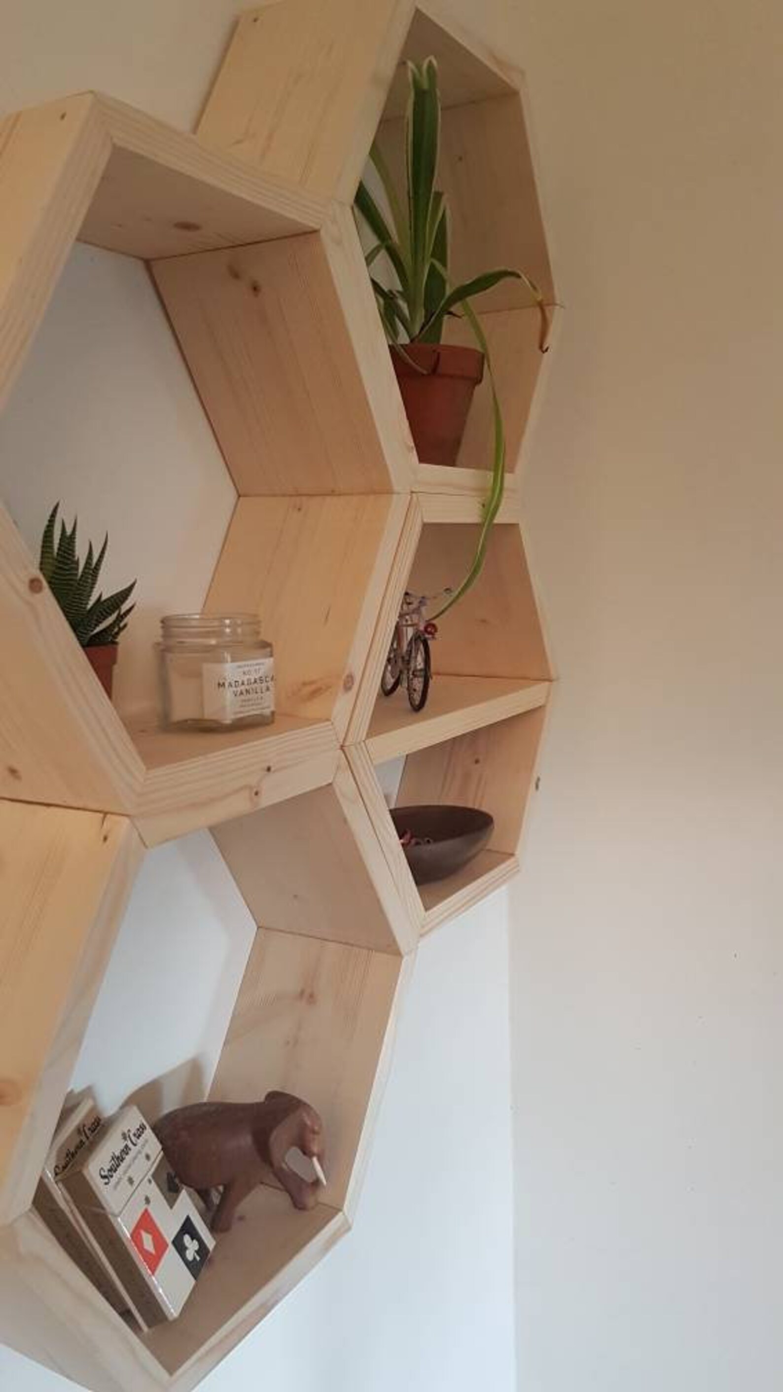 Hexagon Floating Shelves Shelf Wooden Home Decor Etsy UK