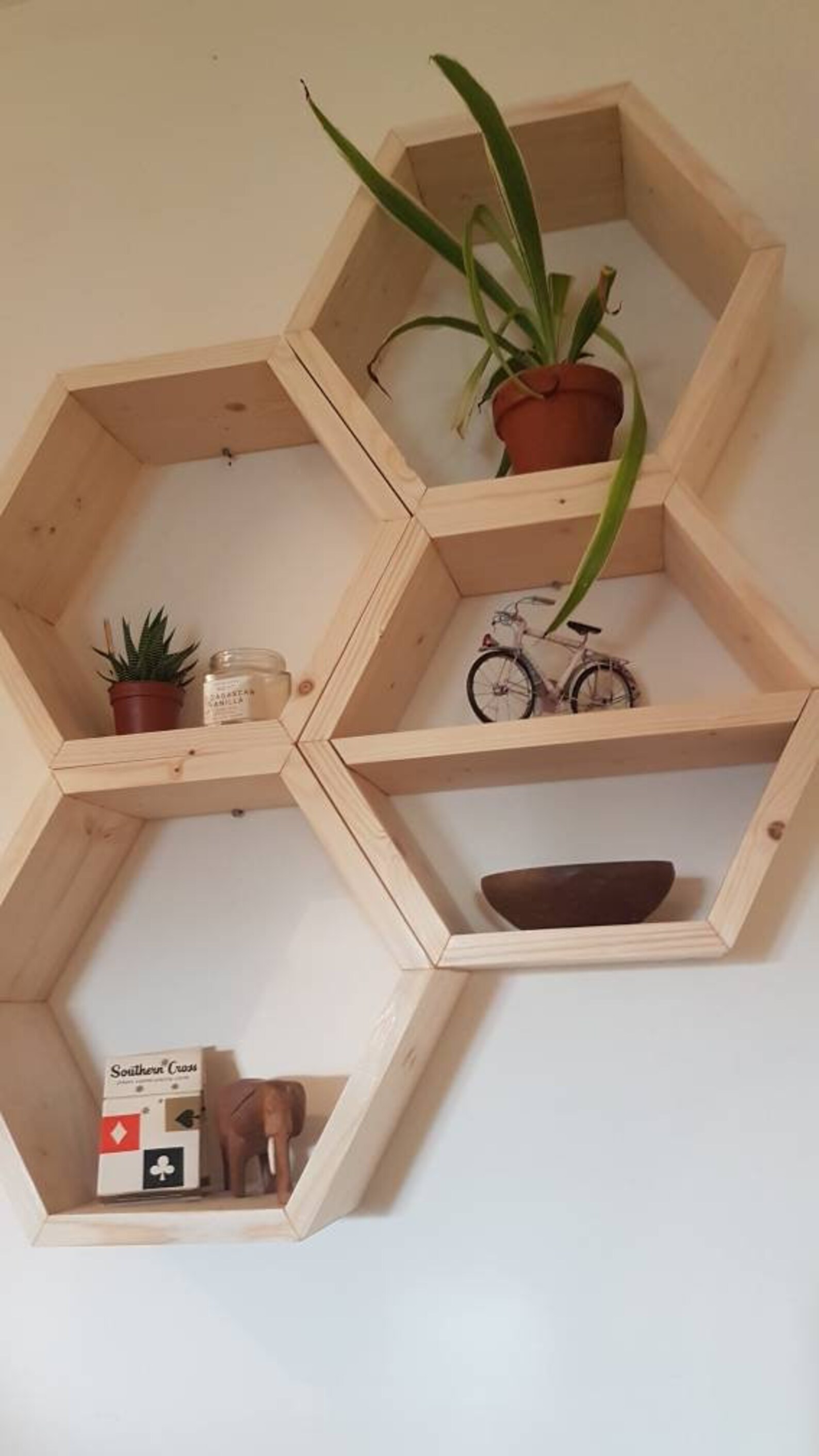 Hexagon Floating Shelves Shelf Wooden Home Decor Etsy UK