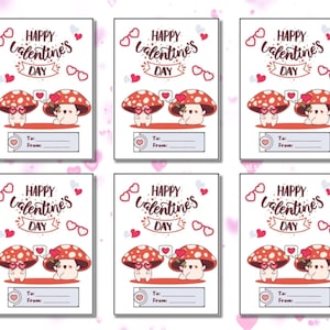 Mushroom Valentine’s Cards for Class Exchange, Classroom Valentine's Day Printable, Cute Kids Cards, Cute Kawaii Mushroom
