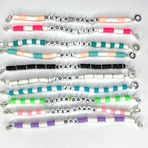 OUTER BANKS Heishi Beads Custom Bracelet or Anklet ~ Pogue Life - JJ - John B - P4L - Rafe - Keychain Clip ~ 6&quot; to 10&quot;