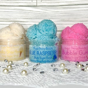 Sugar Body Scrub | Handmade | Blue Rasberry | Cotton Candy | Key Lime Pie | Vanilla Shortbread | Peach | Chocolate - Scented - 6oz Jar