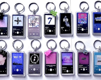 Spotify Song Plaque Keychain - Custom Key chain + Add Charm GummyBear Heart +Choose Band/Artist KPOP Bts Blackpink Nct Exo Txt Twice Enhypen