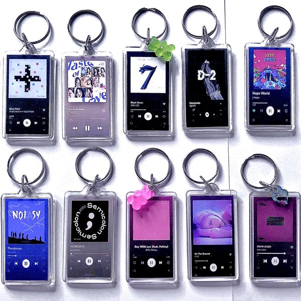 Spotify Song Plaque Keychain - Custom Key chain + Add Charm GummyBear Heart +Choose Band/Artist KPOP Bts Blackpink Nct Exo Txt Twice Enhypen