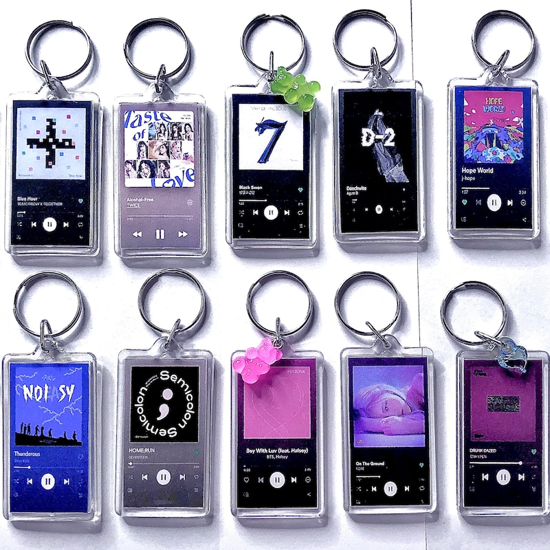 Custom Spotify Song Plaque Keychain Add Free Gummy Bear Charm,Custom your favorite song/artist!Custom Photo and Song for Him or Her