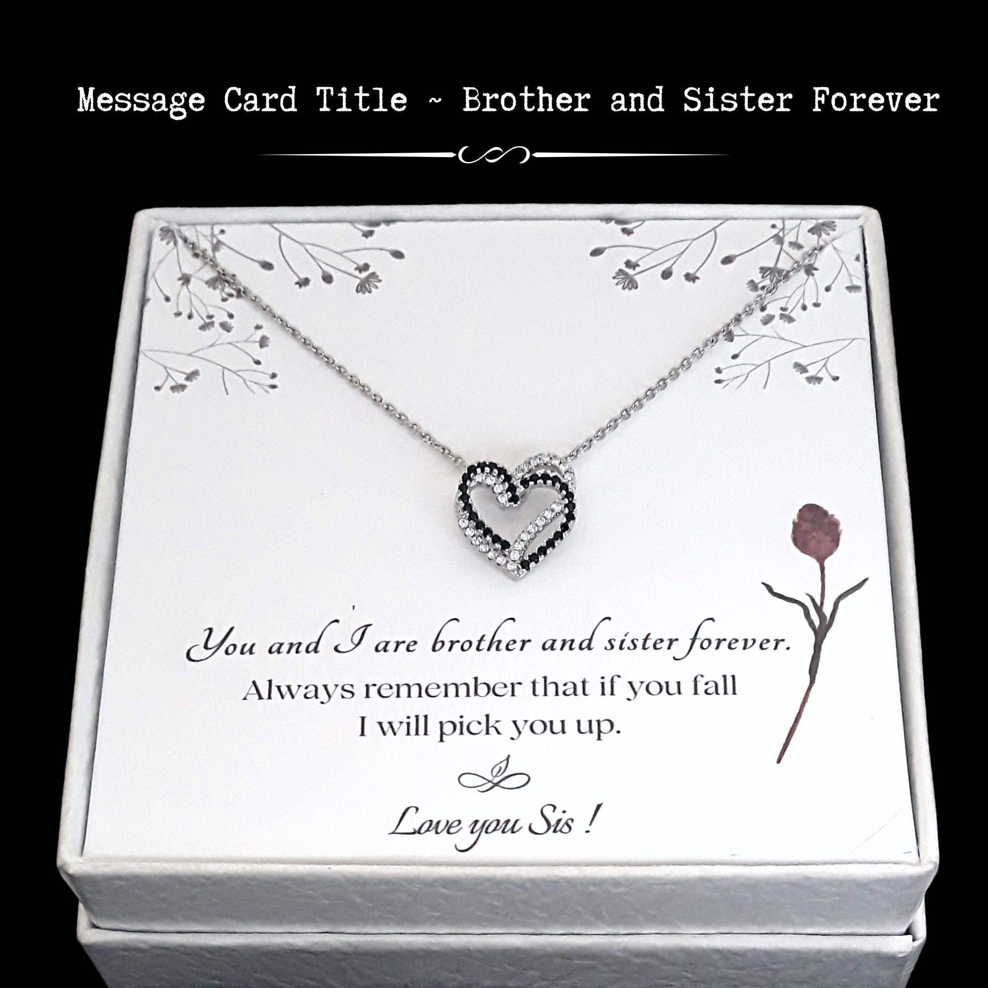 Birthday Personalize Note Card Wedding Complete Gift From Brother Engagement Stainless Steel Black Rhinestone Heart Necklace