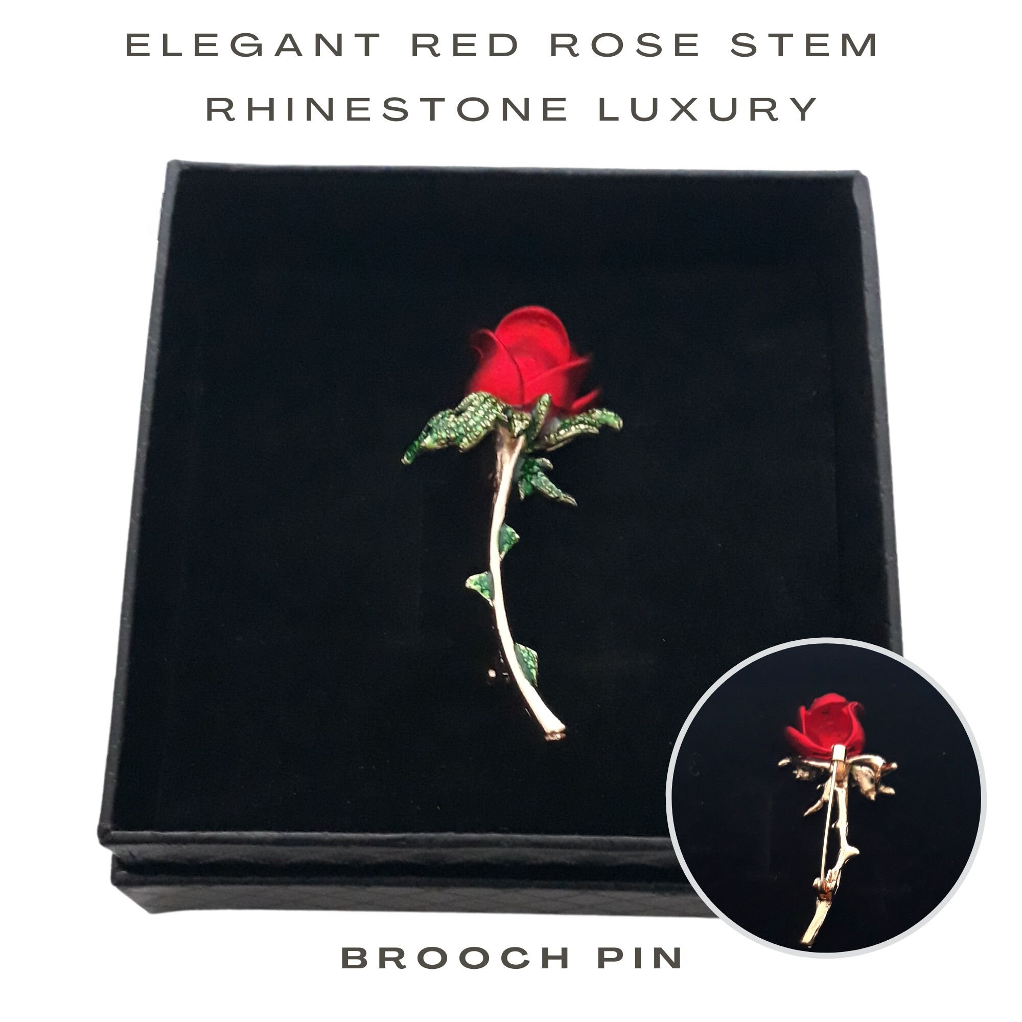 Red Rose Vintage Design Crystal Rhinestone Brooch for Women Dress