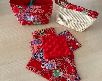 Ensemble Lingettes Cotons démaquillants lavables en minky pour un démaquillage à l’eau avec panier de rangement et filet de lavage