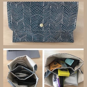 Pochette à rabat compartimentée multi poches en coton