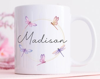 Dragonfly Personalized Name Coffee Mug, Dragonfly Mug, Dragonfly Gifts, Custom Dragonflies Nature Lover Gift, Dragonfly Coffee Mug
