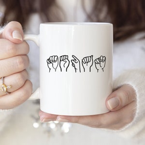 Sign Language Mug, ASL Gift, ASL Sign Language Personalized Name Coffee Mug, Custom Deaf Fingerspelling Gift